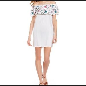 Sugar Lips Off The Shoulder Ruffle Floral Embroidered Dress